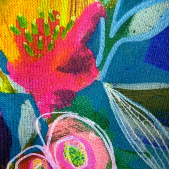 Blue Pink Art To Wear Vibrant Floral Cardigan Sweater Women's Size Large - Picture 9 of 12